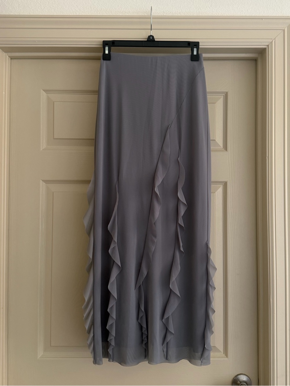 Zara Gray Ruffle Mesh Maxi Skirt